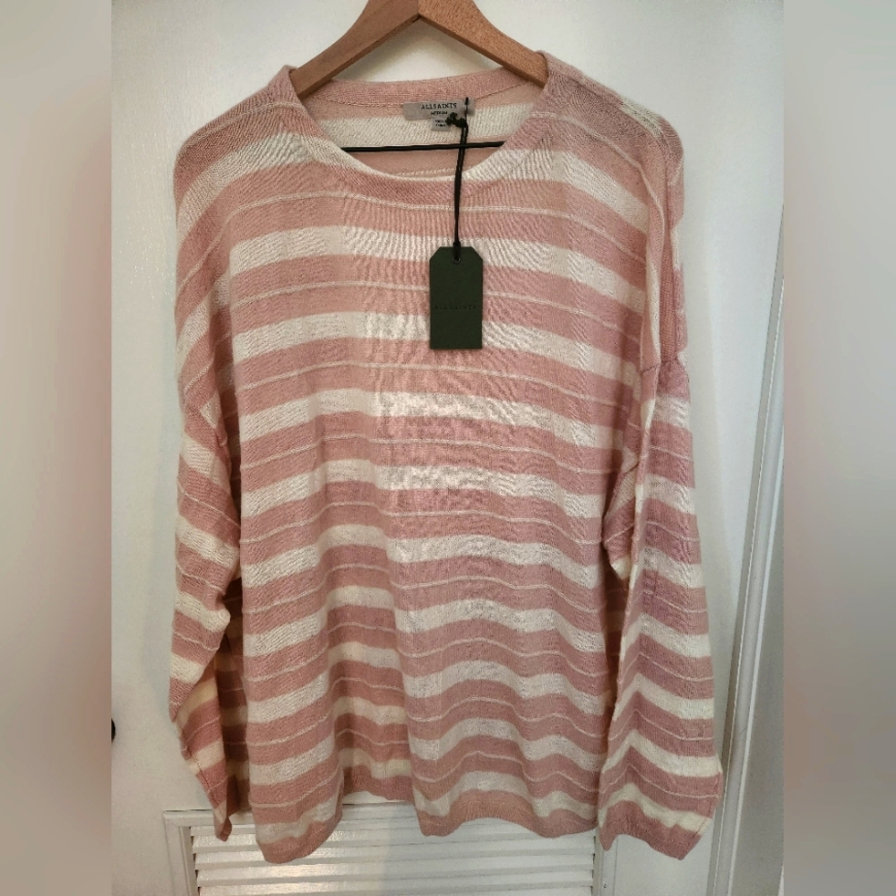 Allsaints All Saints Cassia Pink Striped Wool Alpaca Jumper Sweater Medium